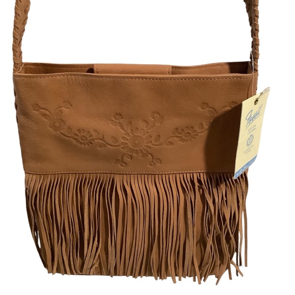 Fossil Vintage Tan Leather Saddle Fringe Bag Top Opening - Picture 1 of 11